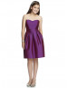 Strapless Purple Box Pleated Satin Junior Bridesmaid Dress WIth Pockets